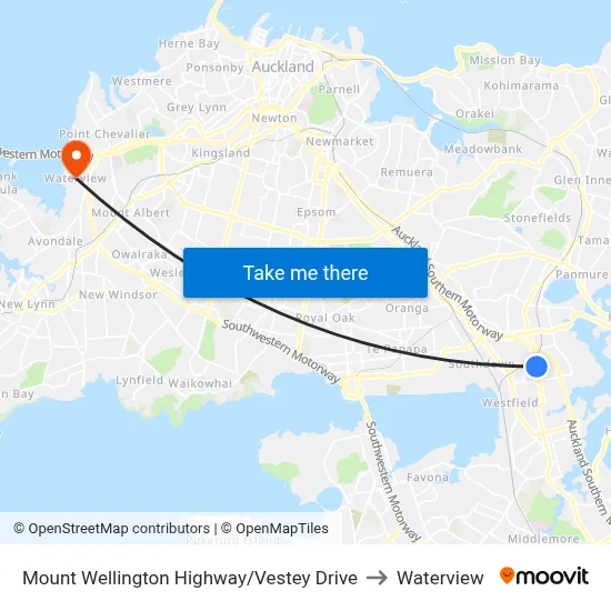 Mount Wellington Highway/Vestey Drive to Waterview map