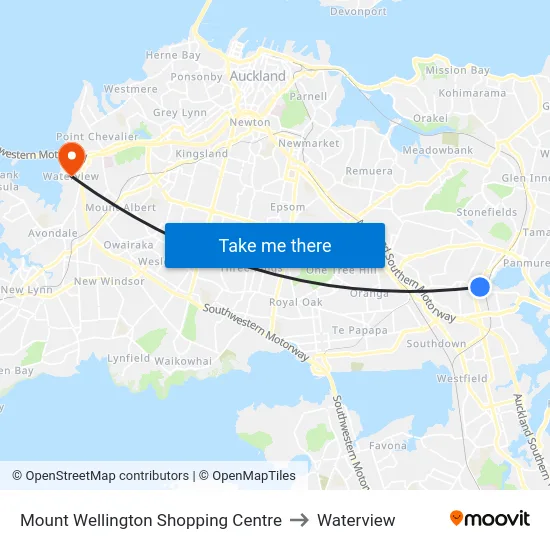 Mount Wellington Shopping Centre to Waterview map