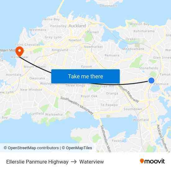 Ellerslie Panmure Highway to Waterview map