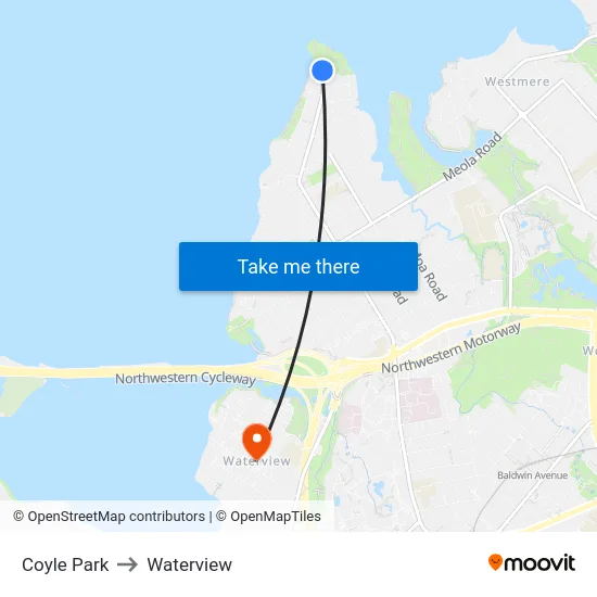 Coyle Park to Waterview map
