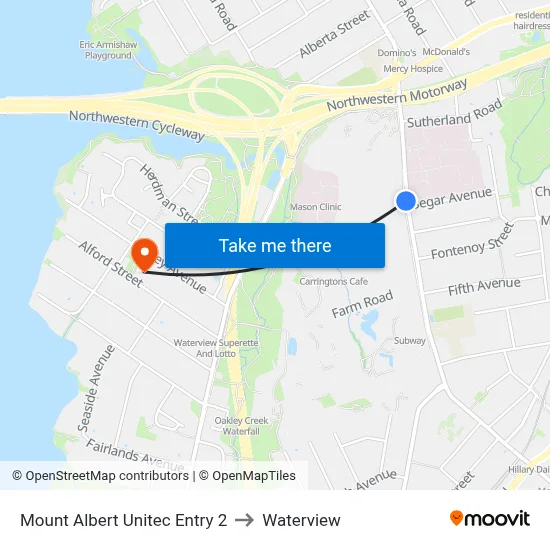 Mount Albert Unitec Entry 2 to Waterview map