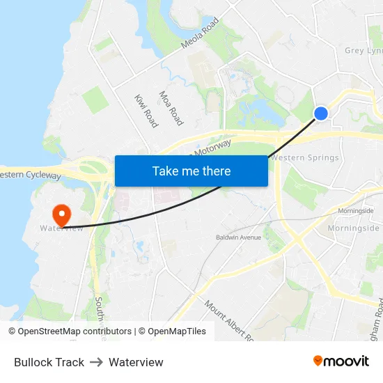 Bullock Track to Waterview map