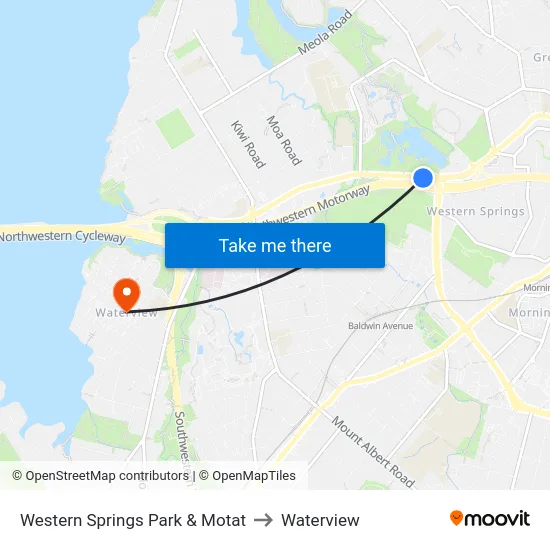 Western Springs Park & Motat to Waterview map