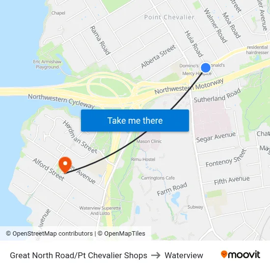 Great North Road/Pt Chevalier Shops to Waterview map