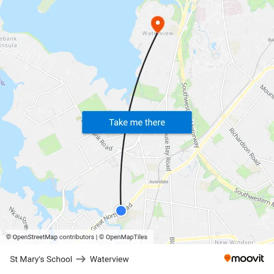 St Mary's School to Waterview map