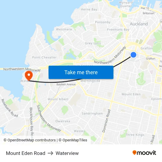 Mount Eden Road to Waterview map