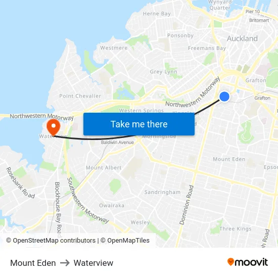 Mount Eden to Waterview map