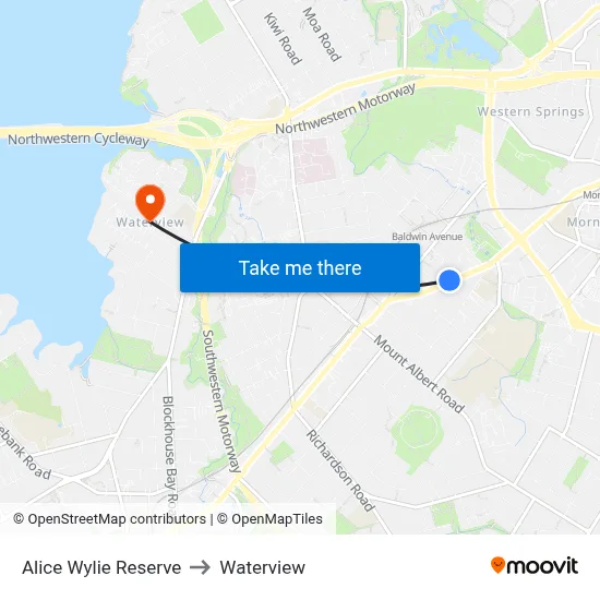 Alice Wylie Reserve to Waterview map