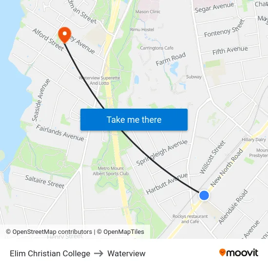 Elim Christian College to Waterview map