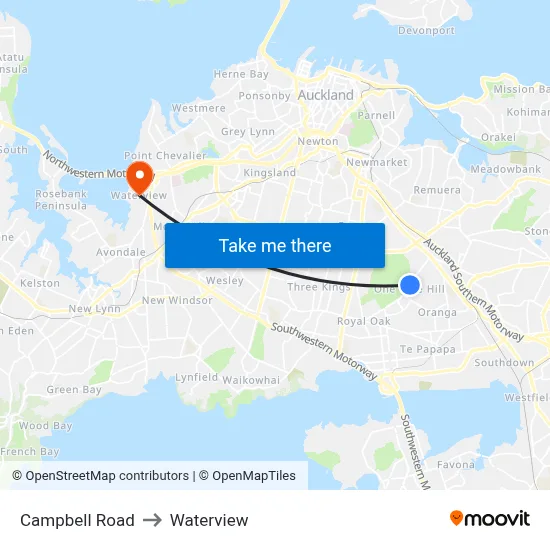 Campbell Road to Waterview map
