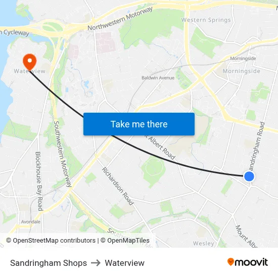 Sandringham Shops to Waterview map