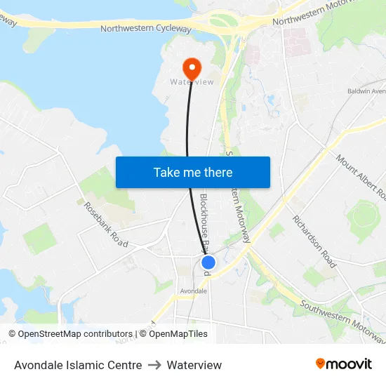 Avondale Islamic Centre to Waterview map