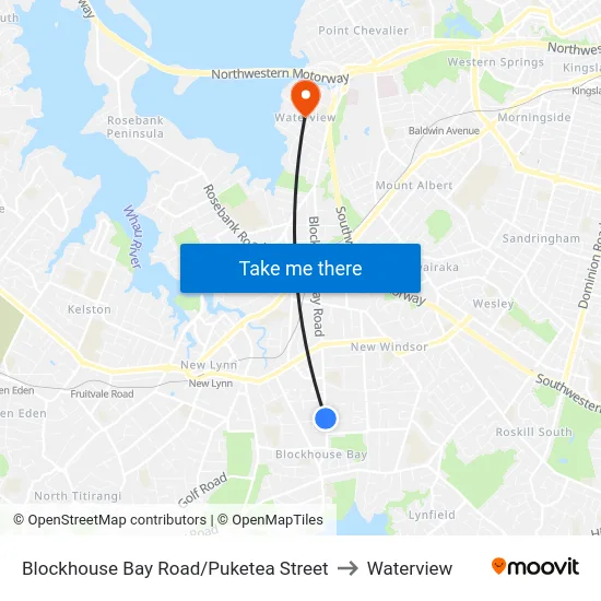Blockhouse Bay Road/Puketea Street to Waterview map