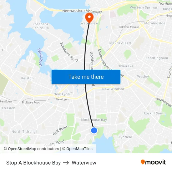 Stop A Blockhouse Bay to Waterview map