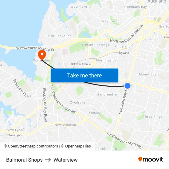 Balmoral Shops to Waterview map