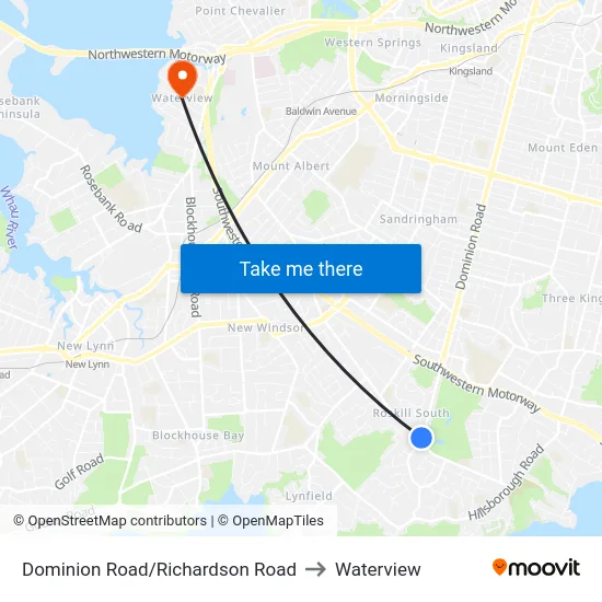 Dominion Road/Richardson Road to Waterview map