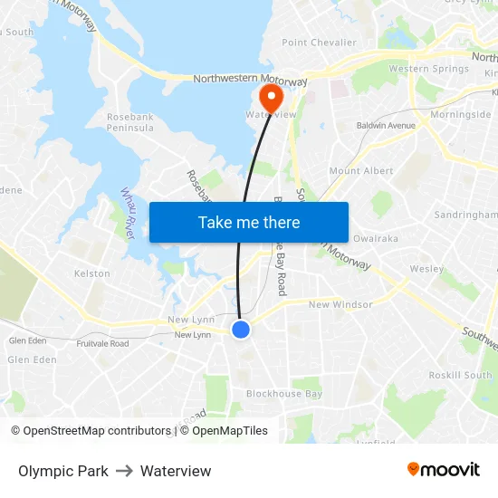 Olympic Park to Waterview map