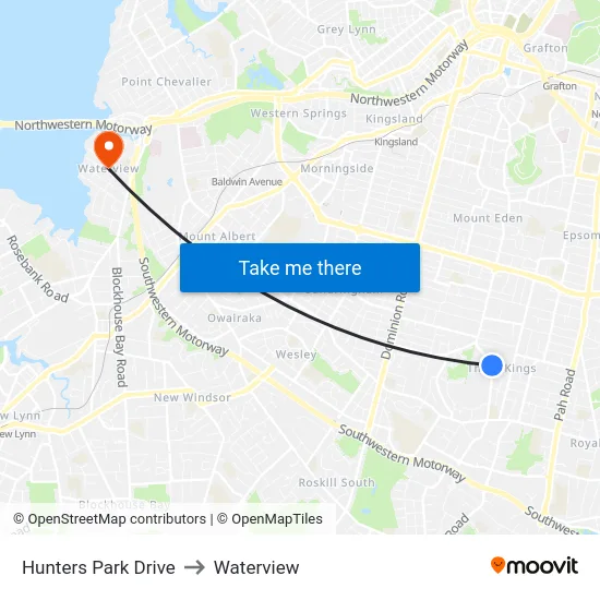Hunters Park Drive to Waterview map
