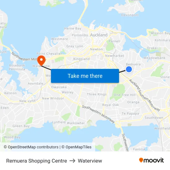 Remuera Shopping Centre to Waterview map