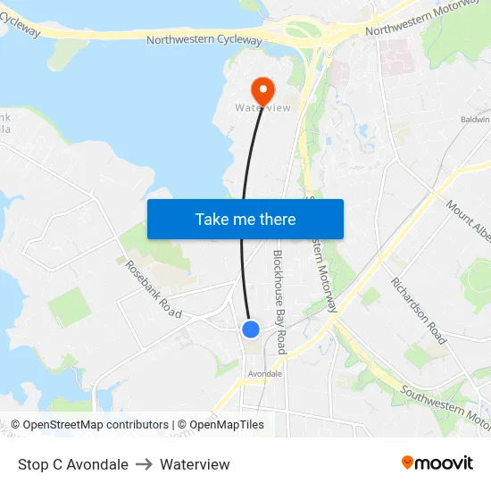 Stop C Avondale to Waterview map