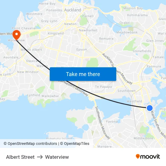 Albert Street to Waterview map