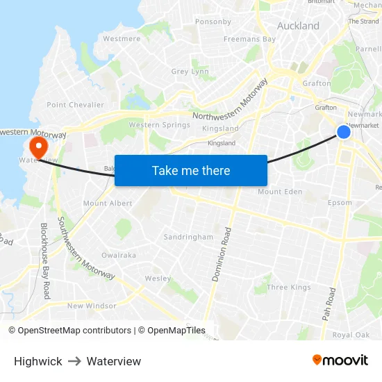 Highwick to Waterview map