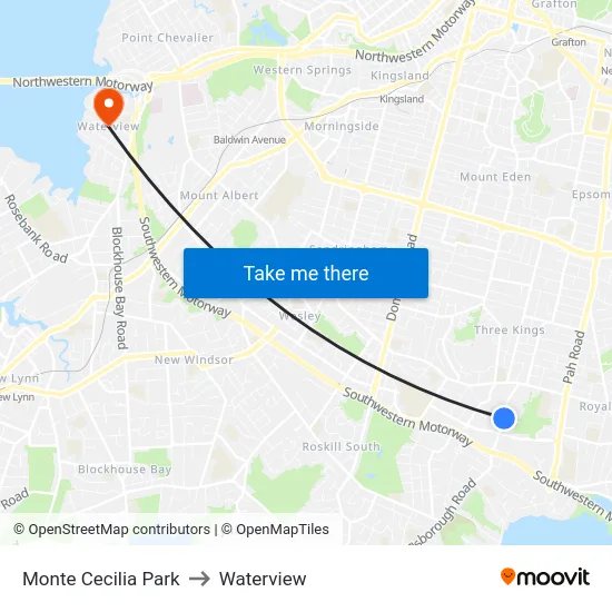 Monte Cecilia Park to Waterview map