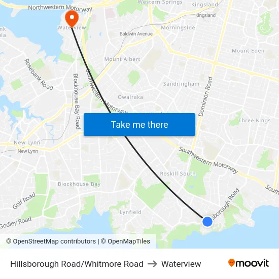 Hillsborough Road/Whitmore Road to Waterview map
