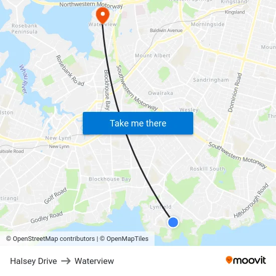 Halsey Drive to Waterview map