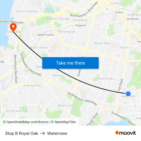 Stop B Royal Oak to Waterview map