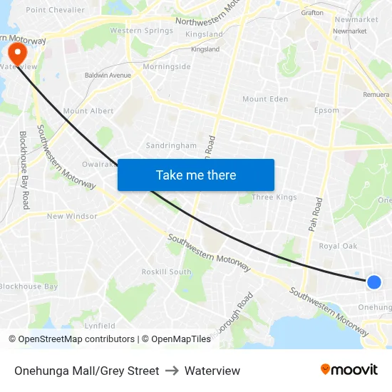 Onehunga Mall/Grey Street to Waterview map