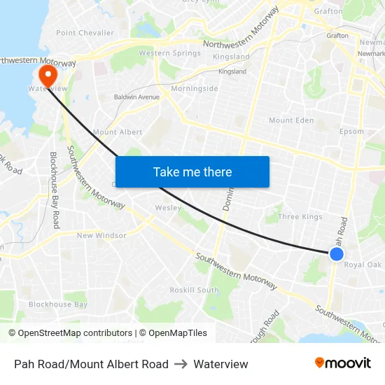 Pah Road/Mount Albert Road to Waterview map