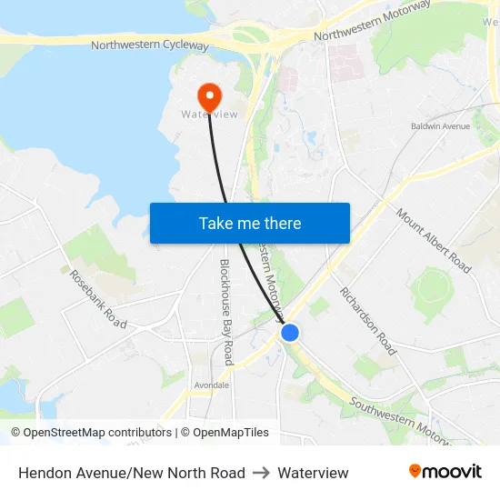 Hendon Avenue/New North Road to Waterview map