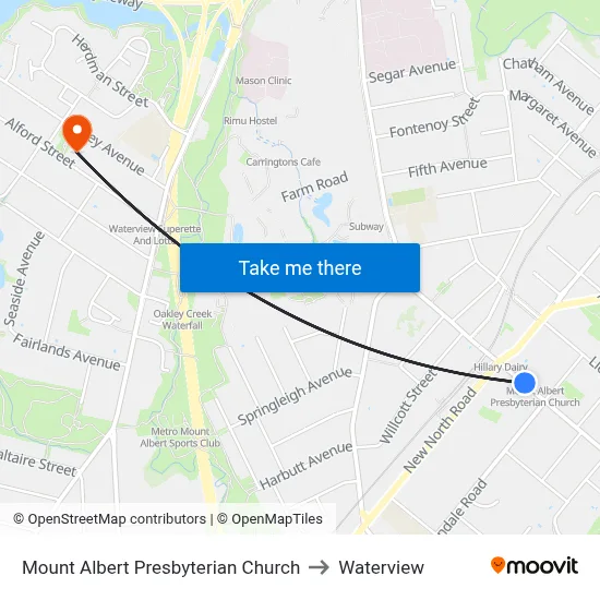 Mount Albert Presbyterian Church to Waterview map