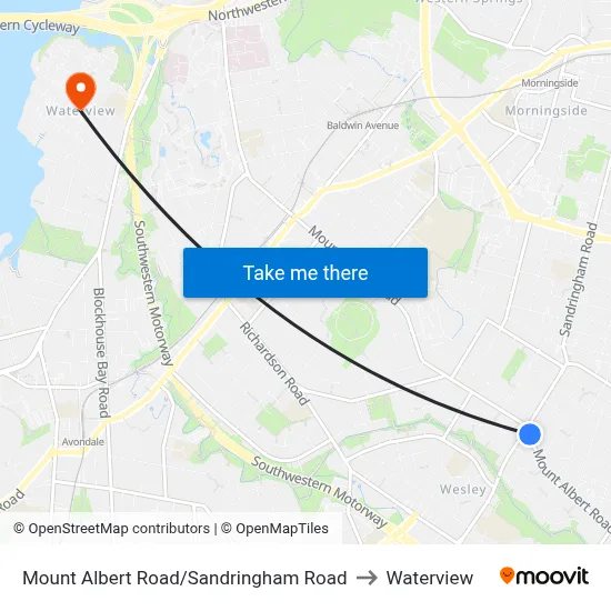 Mount Albert Road/Sandringham Road to Waterview map