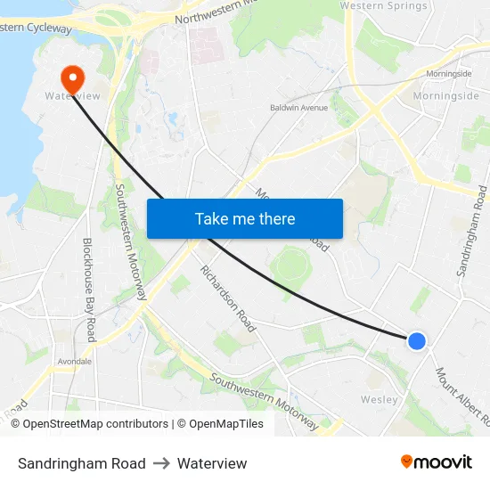 Sandringham Road to Waterview map