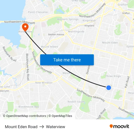 Mount Eden Road to Waterview map
