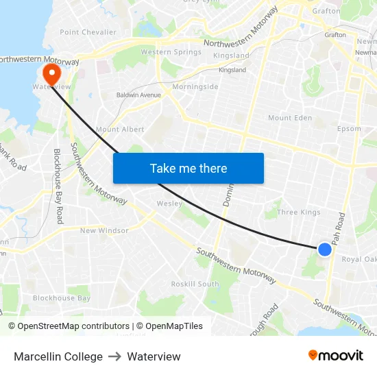 Marcellin College to Waterview map