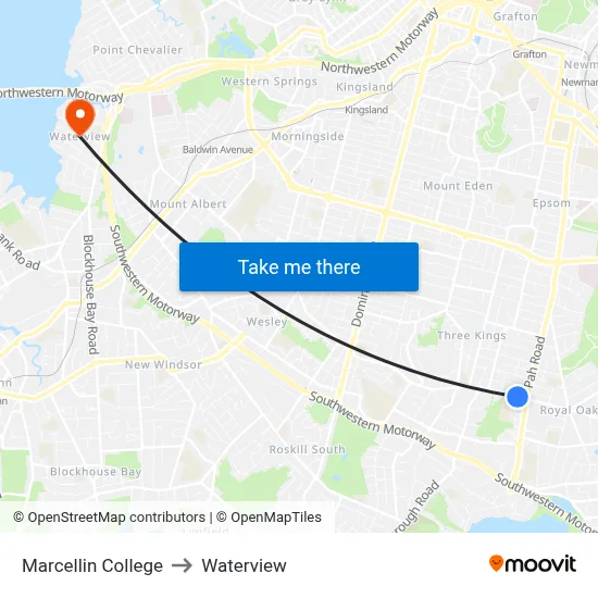 Marcellin College to Waterview map
