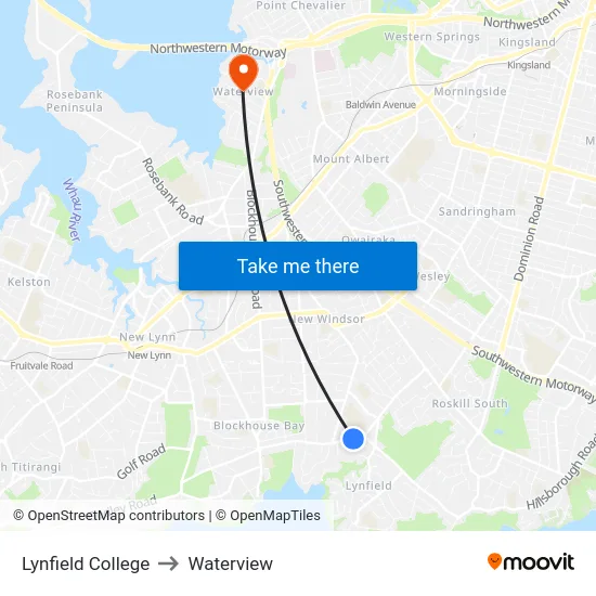 Lynfield College to Waterview map