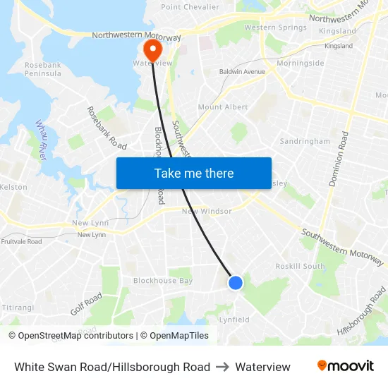 White Swan Road/Hillsborough Road to Waterview map