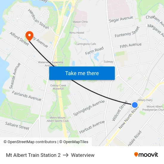 Mt Albert Train Station 2 to Waterview map