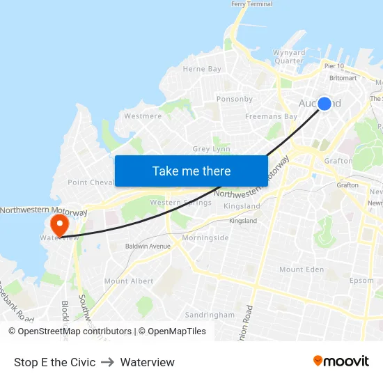 Stop E the Civic to Waterview map