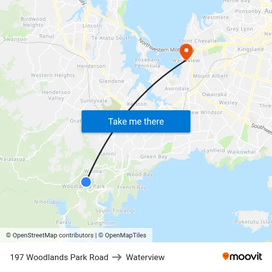 197 Woodlands Park Road to Waterview map