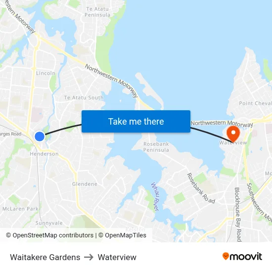Waitakere Gardens to Waterview map