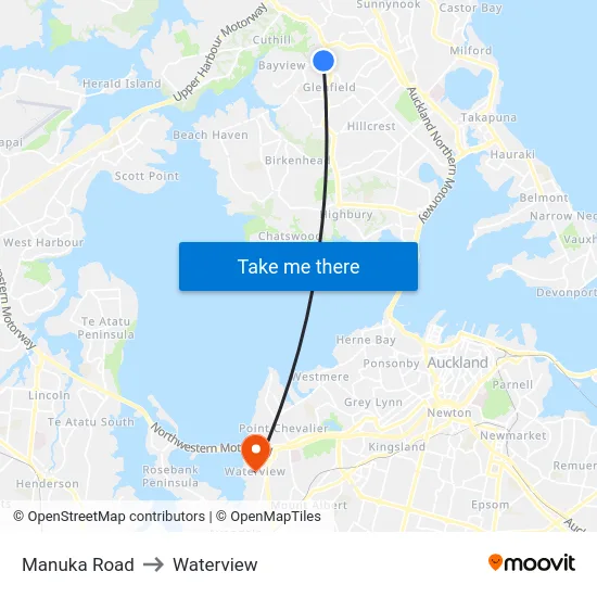 Manuka Road to Waterview map