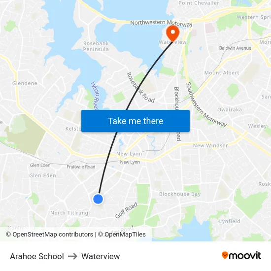 Arahoe School to Waterview map