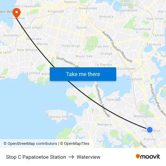 Stop C Papatoetoe Station to Waterview map