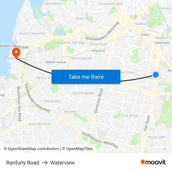 Ranfurly Road to Waterview map