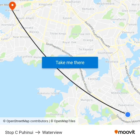 Stop C Puhinui to Waterview map